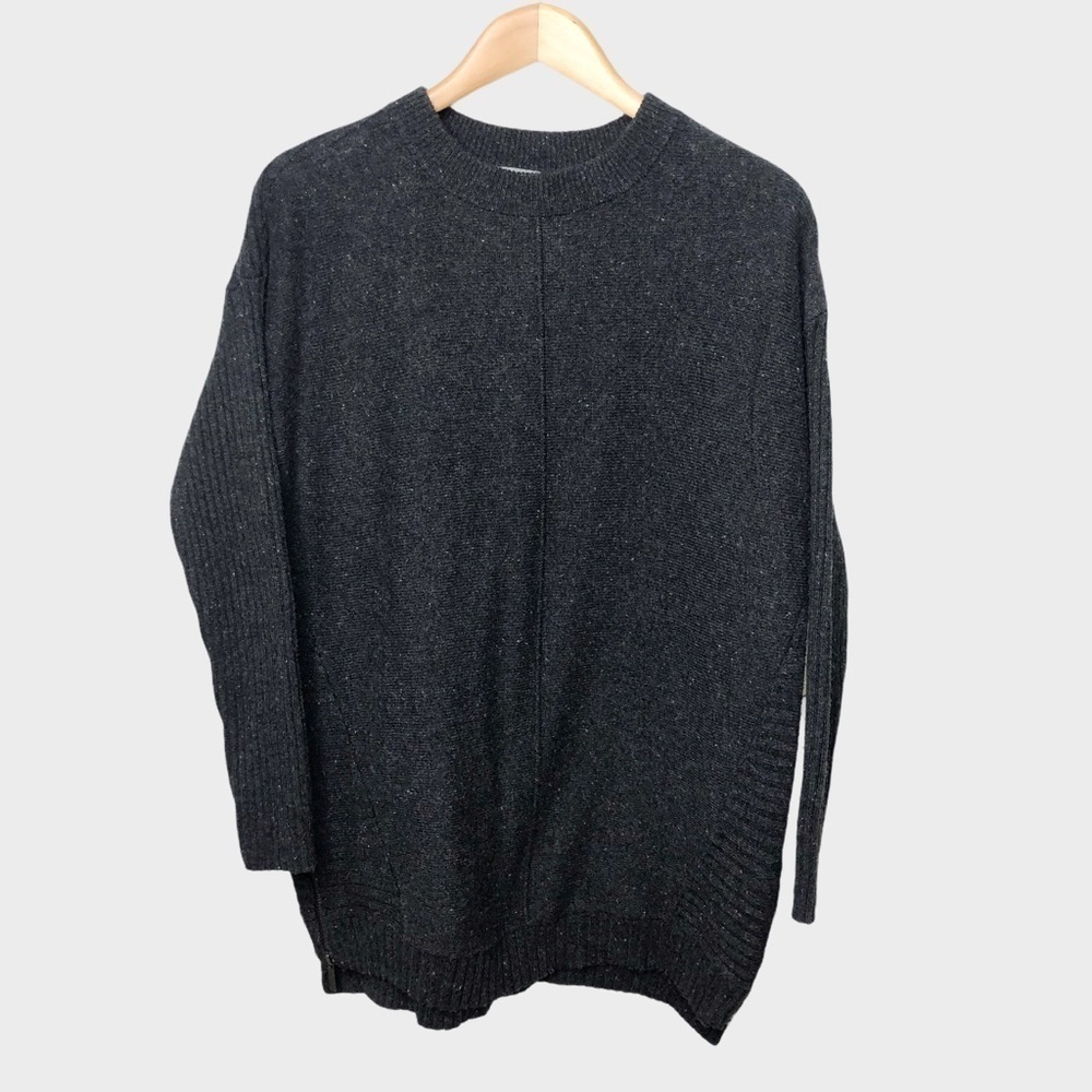 Talbots Ribbed Knit Crewneck Sweater Side Zippers Size Large Gray Tweed Women’s